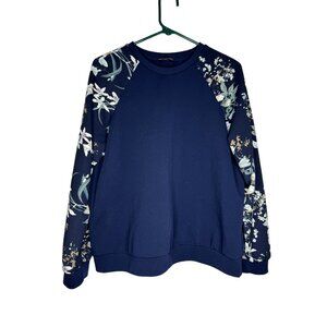 Shein Floral Long Sleeve Blouse Navy Large
